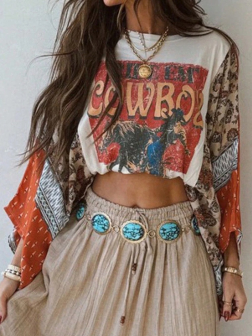 Western Cowboy Horse Graphic Poncho  Kimono top - Picture 5 of 6